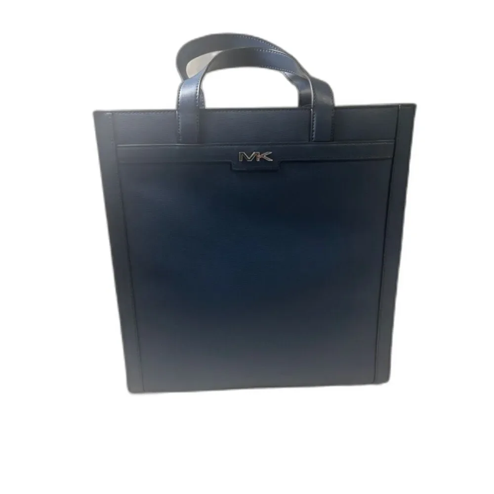 Michael Kors Cooper Tall Utility Tote Navy Leather Laptop Work Bag NWOT Mens